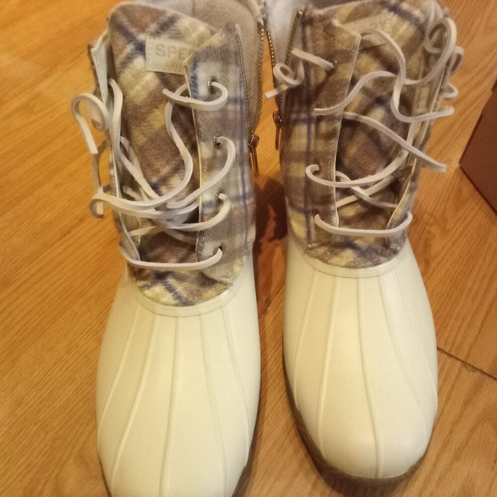Saltwater Plaid Wool Ivory Duck Boots